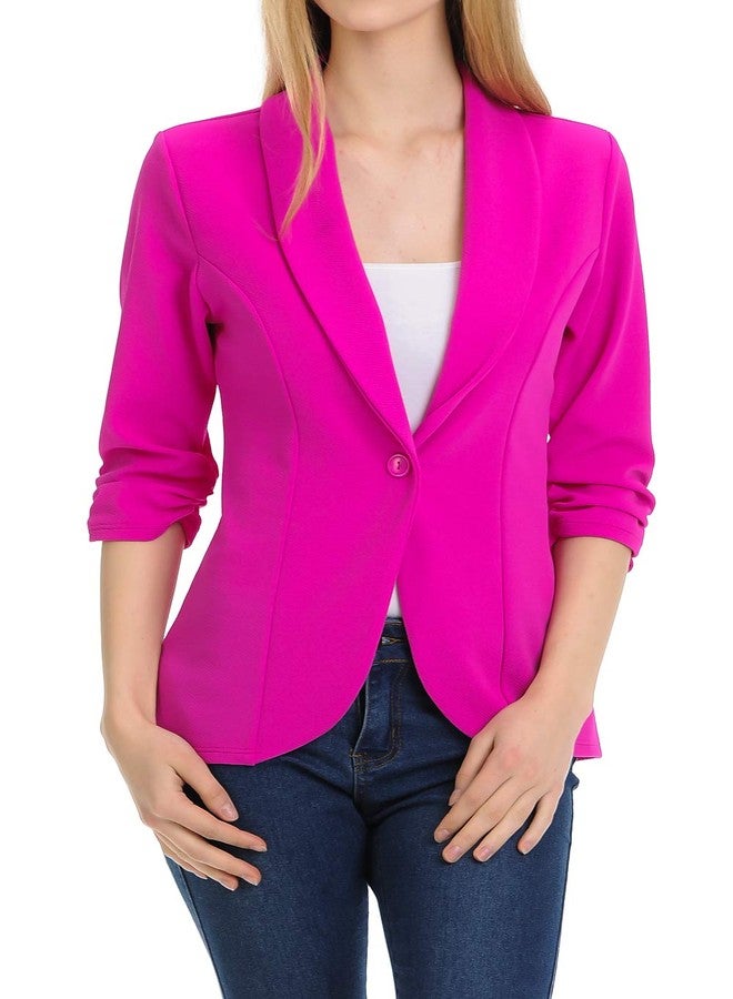 MINEFREE Women's 3/4 Ruched Sleeve Lightweight Work Office Blazer Jacket Berry L - Image 2